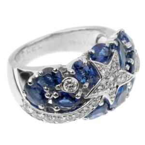 Chanel Comete Sapphire Diamond White Gold Ring Sz 5 3/4