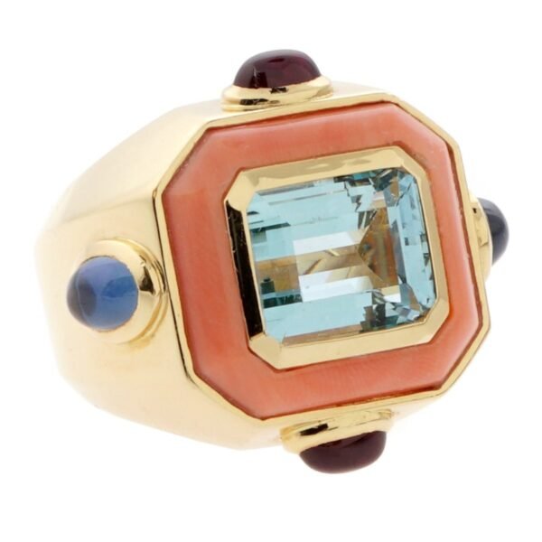 Chanel Coral Topaz Yellow Gold Cocktail Ring - Image 2