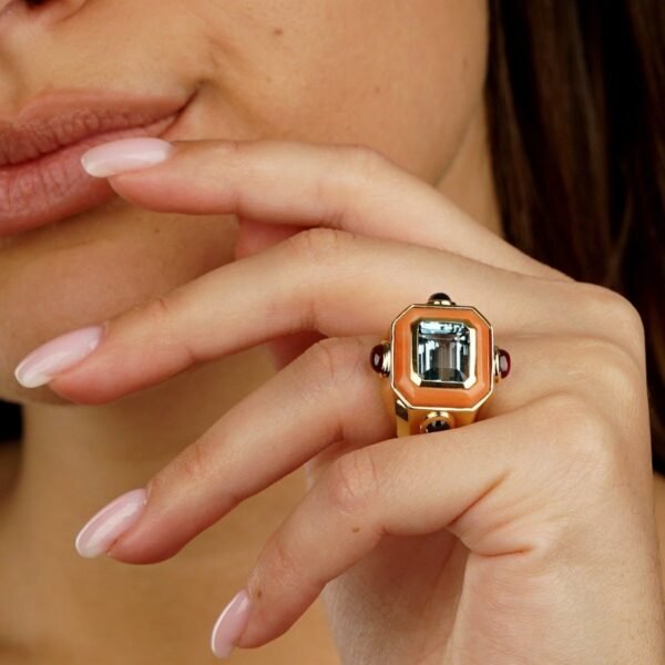 Chanel Coral Topaz Yellow Gold Cocktail Ring - Image 4