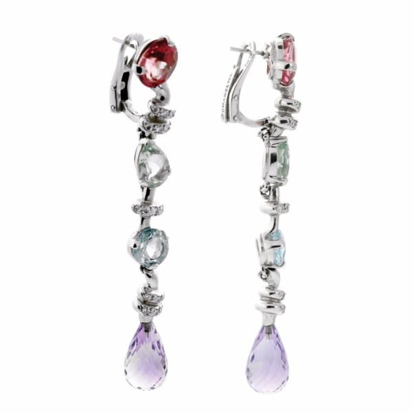 Chanel Diamond Gemstone White Gold Drop Earrings - Image 2