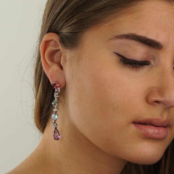 Chanel Diamond Gemstone White Gold Drop Earrings - Image 3