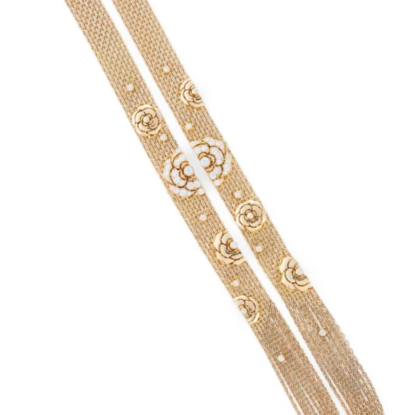 Chanel Gold and Diamond Camellia Multi Strand Flapper Necklace - Image 4