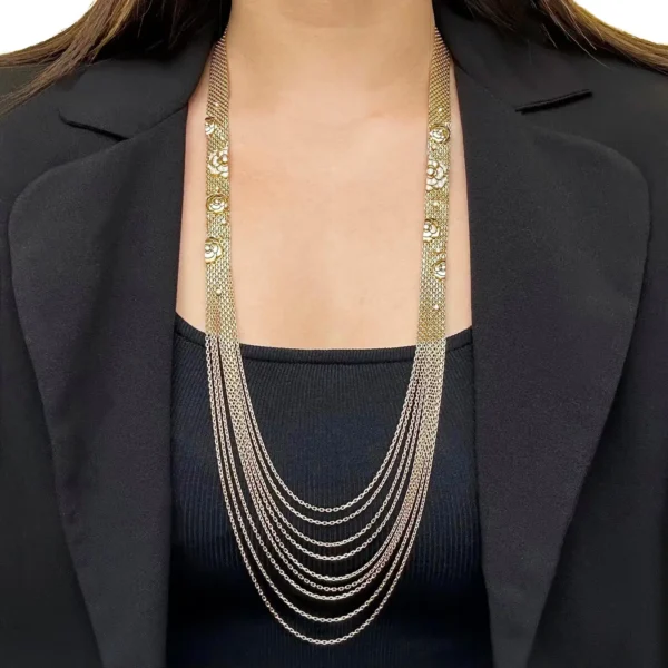 Chanel Gold and Diamond Camellia Multi Strand Flapper Necklace - Image 8