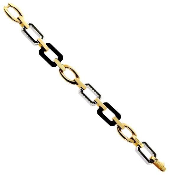 Chanel Onyx Diamond Yelllow Gold Chain Bracelet - Image 2