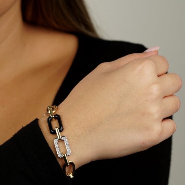 Chanel Onyx Diamond Yelllow Gold Chain Bracelet - Image 3