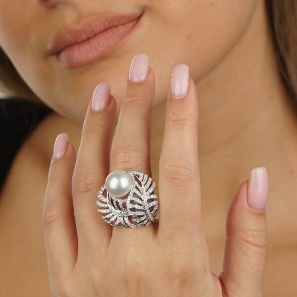 Chanel Pearl Diamond White Gold Cocktail Ring - Image 4