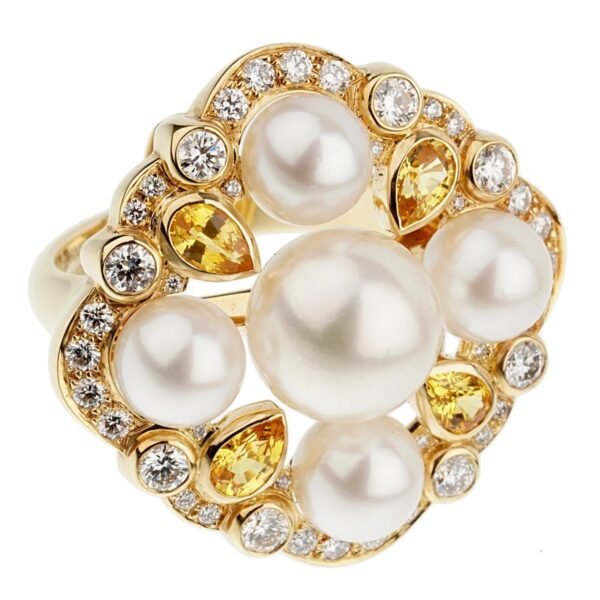 Chanel Pearl Diamond Yellow Sapphire Yellow Gold Cocktail Ring - Image 3