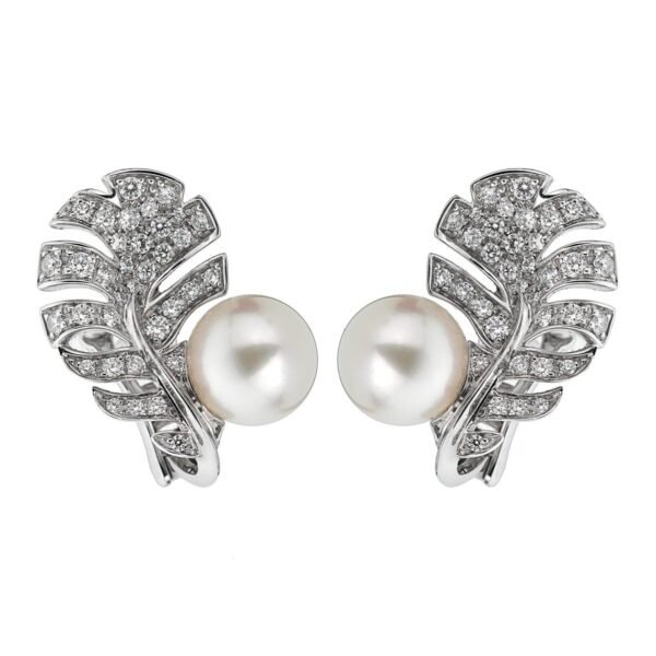 Plume De Chanel Pearl Diamond White Gold Earrings