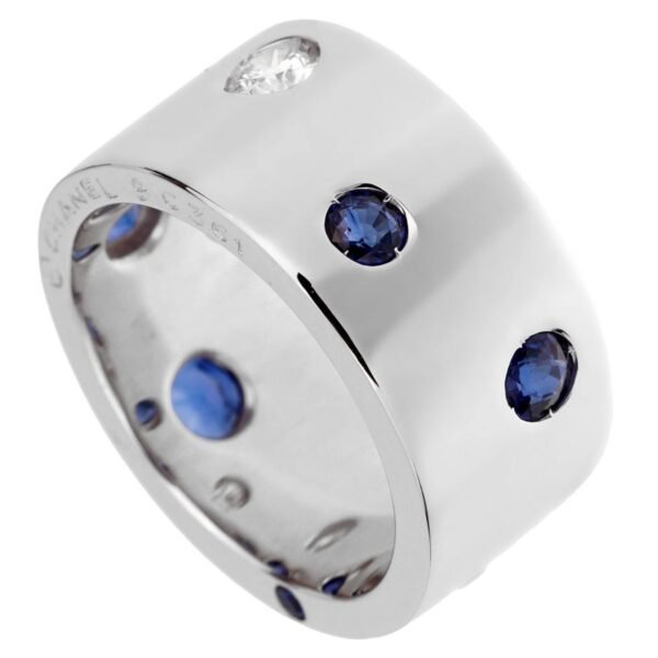Chanel Sapphire Diamond White Gold Band Ring - Image 2