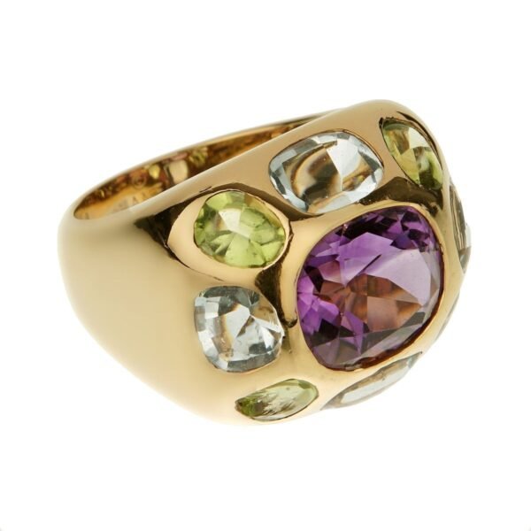 Chanel Vintage 18k Yellow Gold Amethyst Peridot Topaz Cocktail Ring - Image 2