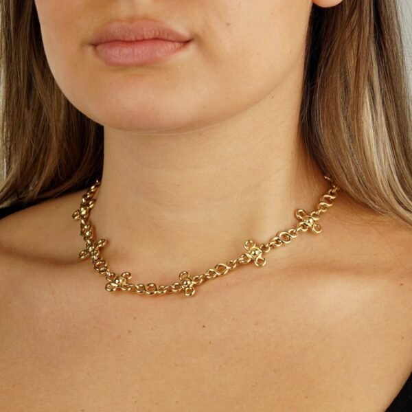 Chanel Vintage Gemstone Yellow Gold Choker Necklace - Image 2
