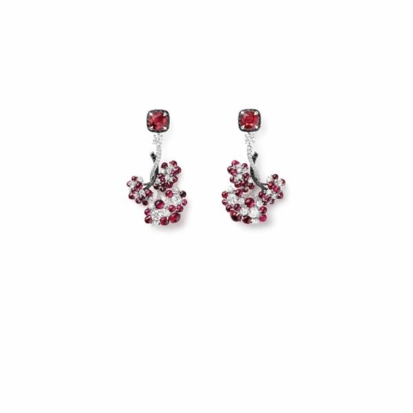 Buy Chant du Printemps Earrings - White gold, rubies, diamonds, black spinels