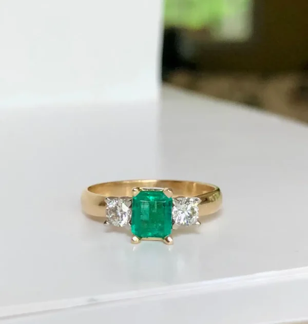 Colombian Emerald Diamond Three-Stone Engagement Ring 18 Karat