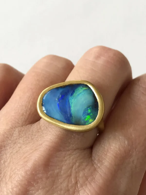 Dalben Design Blue Green Australian Boulder Opal Yellow Gold Ring - Image 8