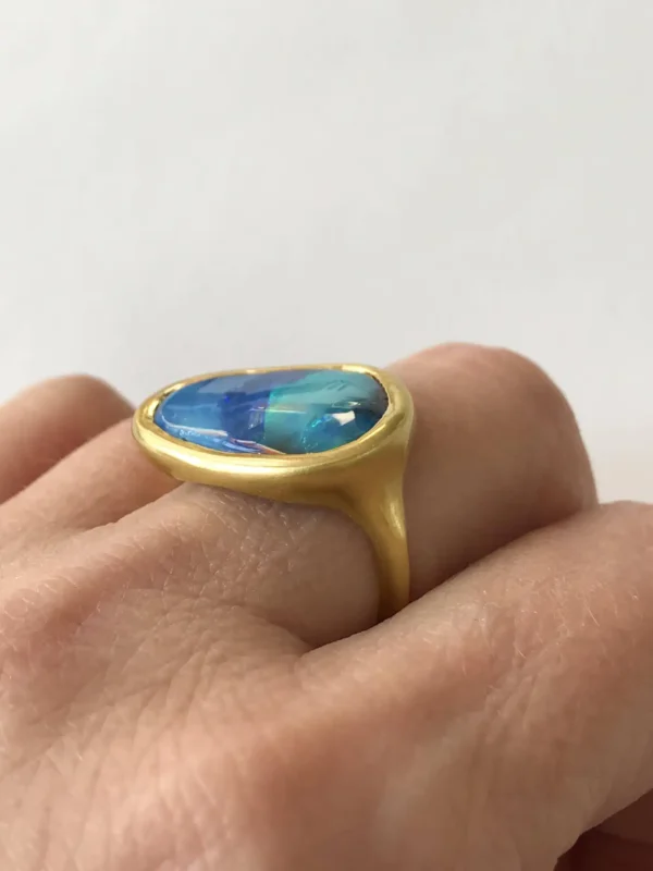Dalben Design Blue Green Australian Boulder Opal Yellow Gold Ring - Image 7