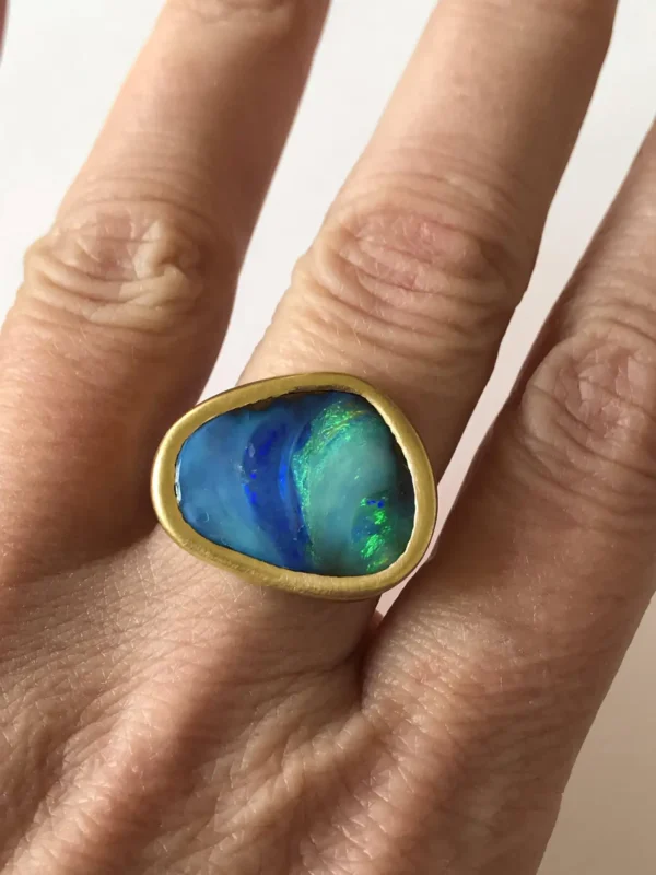 Dalben Design Blue Green Australian Boulder Opal Yellow Gold Ring - Image 6