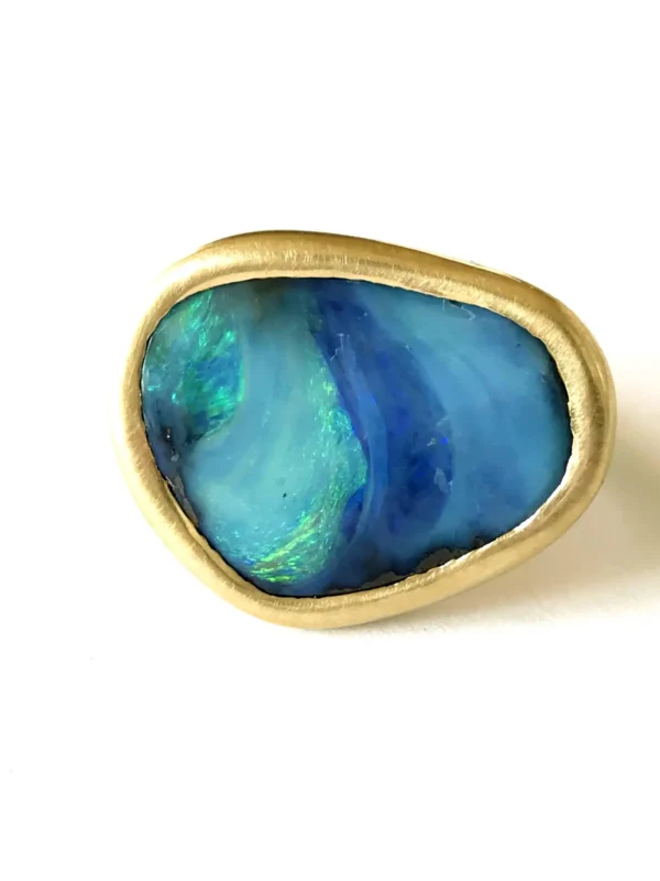 Dalben Design Blue Green Australian Boulder Opal Yellow Gold Ring - Image 5