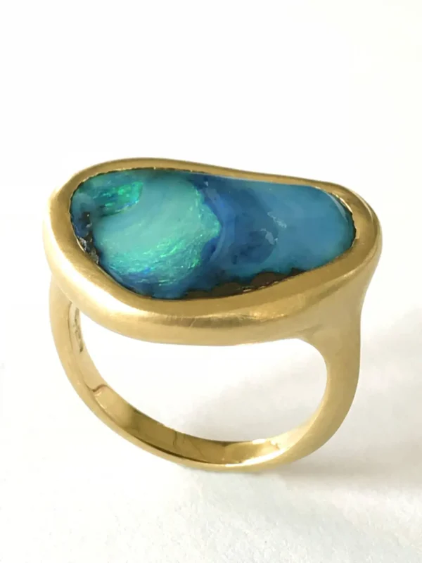 Dalben Design Blue Green Australian Boulder Opal Yellow Gold Ring