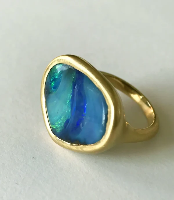 Dalben Design Blue Green Australian Boulder Opal Yellow Gold Ring - Image 2