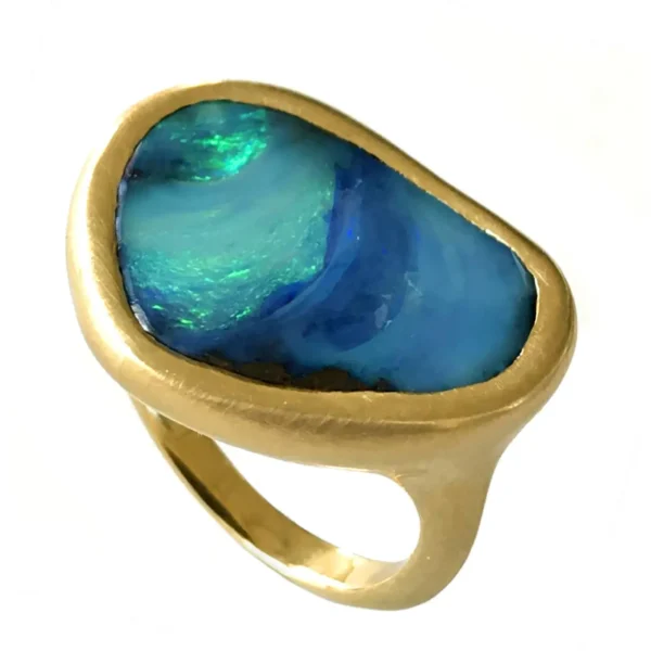 Dalben Design Blue Green Australian Boulder Opal Yellow Gold Ring - Image 3