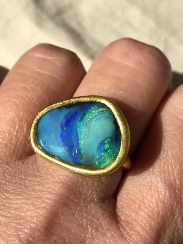 Dalben Design Blue Green Australian Boulder Opal Yellow Gold Ring - Image 9