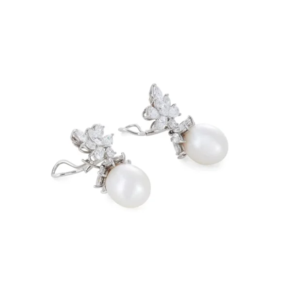 Diamond and Pearl Detachable Drop Ear Clips Tiffany & Co. - Image 2