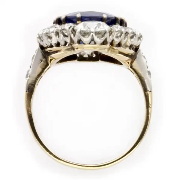 Edwardian 4.84 Carat Fine Burmese Sapphire Diamond Gold Cluster Ring - Image 5