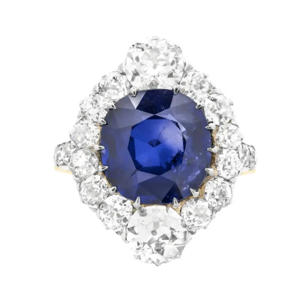 Edwardian 4.84 Carat Fine Burmese Sapphire Diamond Gold Cluster Ring - Image 4