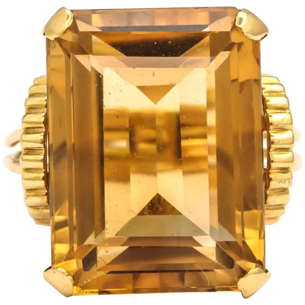 English Retro Citrine 18k Gold Cocktail Ring, 1950s - Image 5