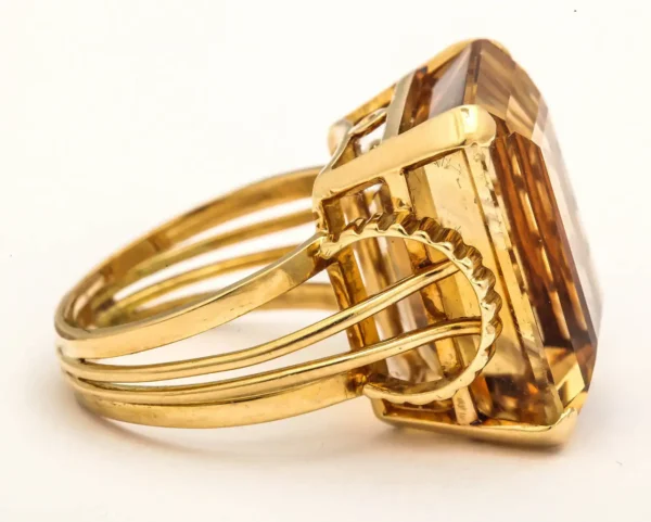 English Retro Citrine 18k Gold Cocktail Ring, 1950s - Image 2