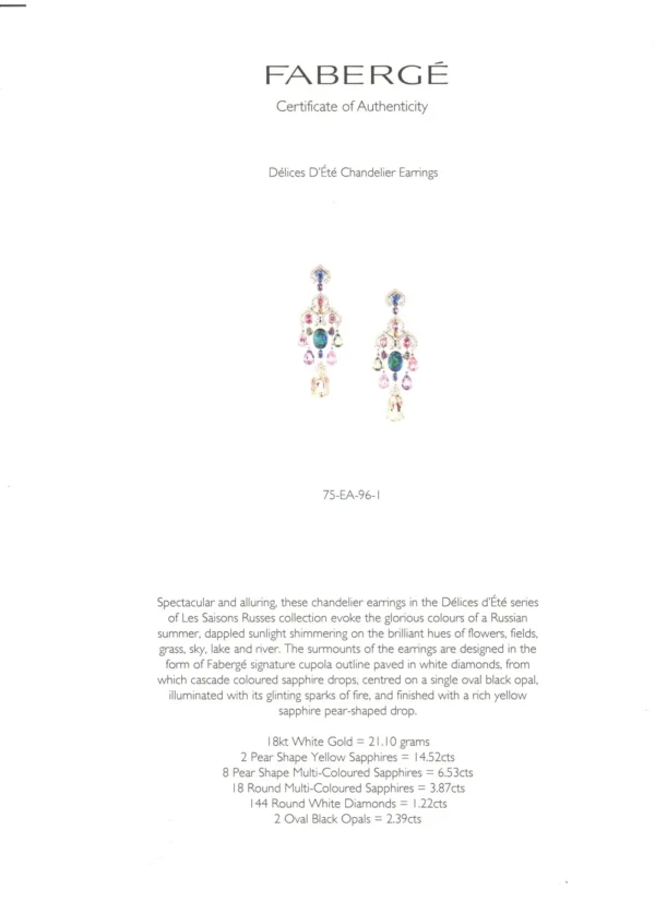 Fabergé Délices D’Été Collection Diamond Sapphire Black Opal Earrings - Image 6