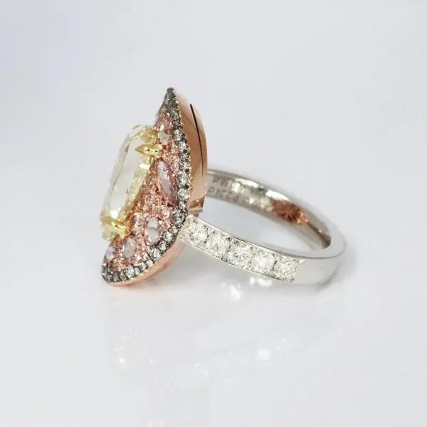 Fancy Yellow Pear Shape Rose-Cut Diamond Pink, Blue Diamond Ring GIA Cert. 3 Ct. - Image 3