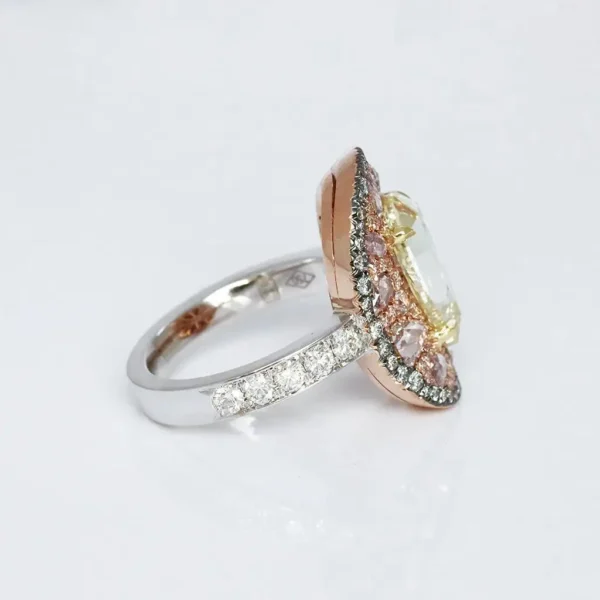 Fancy Yellow Pear Shape Rose-Cut Diamond Pink, Blue Diamond Ring GIA Cert. 3 Ct. - Image 6
