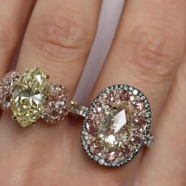 Fancy Yellow Pear Shape Rose-Cut Diamond Pink, Blue Diamond Ring GIA Cert. 3 Ct. - Image 17