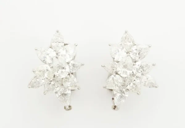 Finest Pear Shape Aquamarine Drop Diamond Platinum Earrings - Image 4