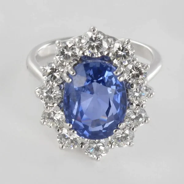 French 1960s No Heat 7.42 Carat Ceylon Sapphire Diamond White Gold Cluster Ring - Image 13