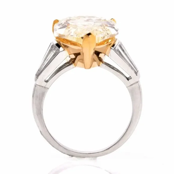 GIA 13.41 Carat Natural Fancy Pear Diamond with Baguette Platinum and Gold Ring - Image 7