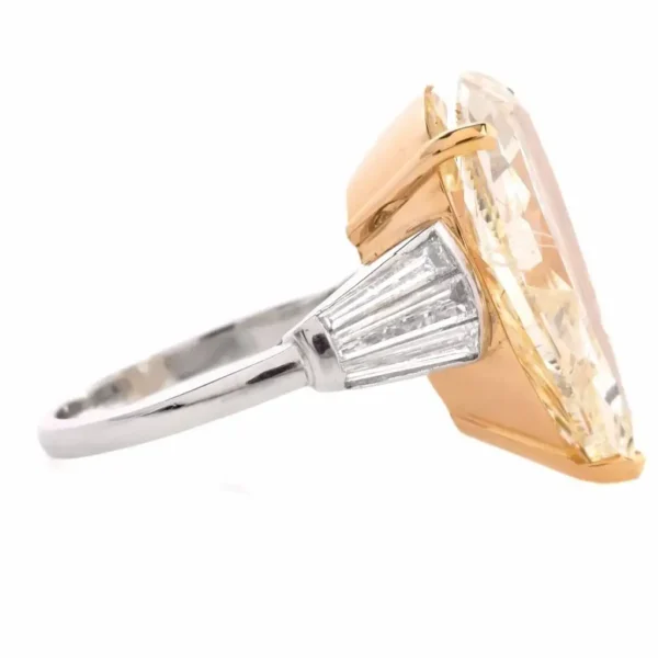 GIA 13.41 Carat Natural Fancy Pear Diamond with Baguette Platinum and Gold Ring - Image 4