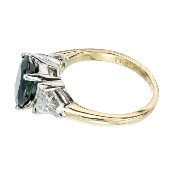 GIA 2.53 Carat Royal Blue Sapphire Diamond Yellow White Gold Engagement Ring - Image 4
