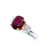 GIA Certified 4.00 Carat Pigeons Blood Burmese Ruby and Diamond 3-Stone Ring - Image 5