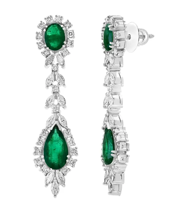 GIA Certified 65 Ct Emerald and Diamond Necklace and Earring Bridal Suite - Image 8