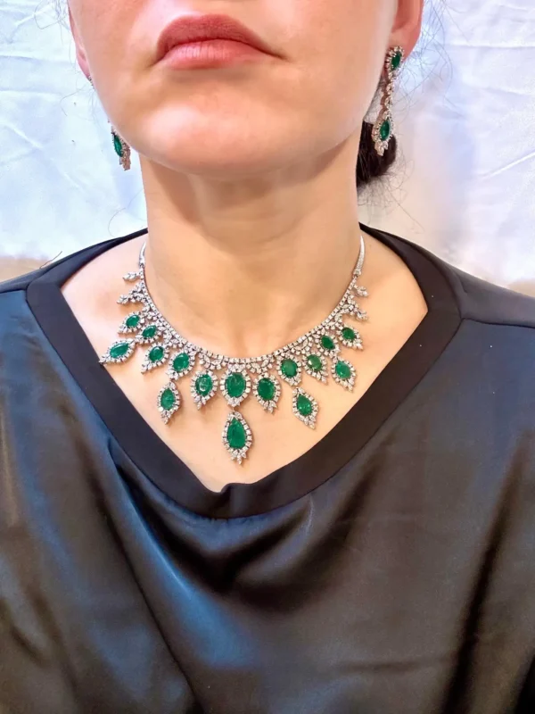 GIA Certified 65 Ct Emerald and Diamond Necklace and Earring Bridal Suite - Image 13