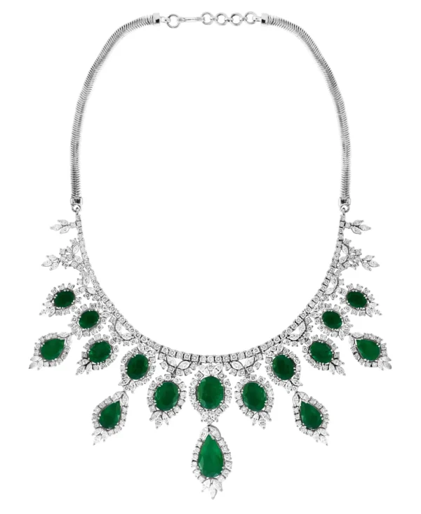 GIA Certified 65 Ct Emerald and Diamond Necklace and Earring Bridal Suite - Image 2