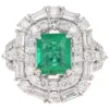 GIA Certified Emerald Diamond 18K White Gold Art-Deco Inspired Cocktail Ring - Image 3