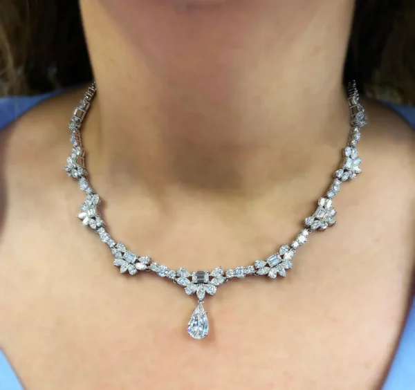 GIA Certified Pear Shape Drop Multi Shape All Diamond Platinum Necklace - Image 6