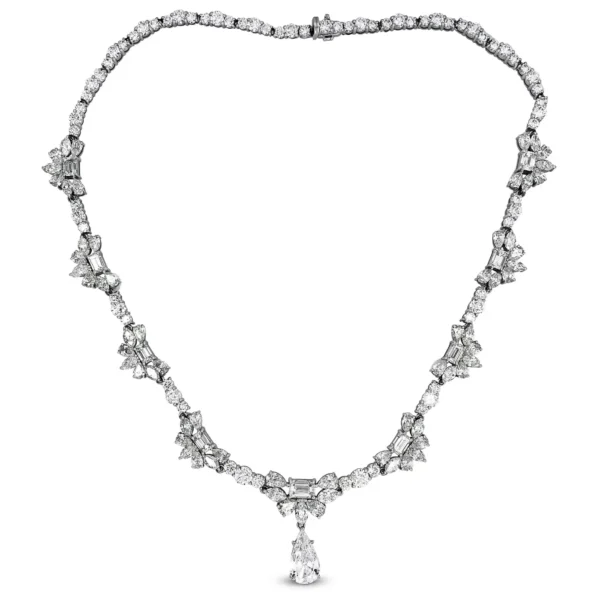 GIA Certified Pear Shape Drop Multi Shape All Diamond Platinum Necklace