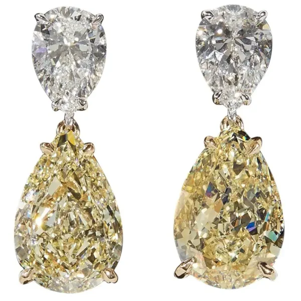 GIA Yellow and White Diamond Earrings - Image 4