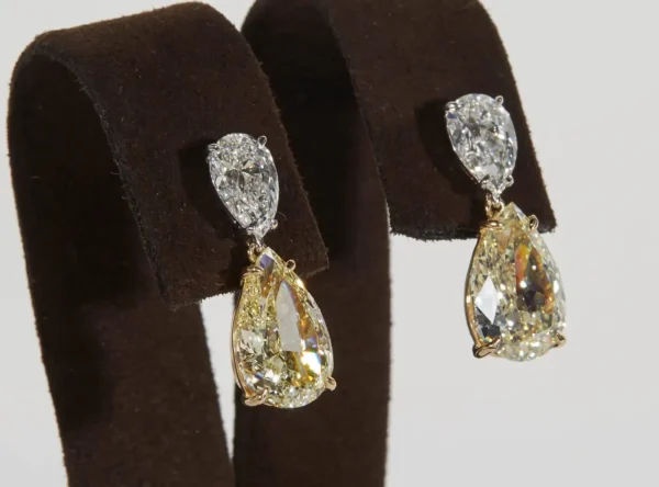 GIA Yellow and White Diamond Earrings - Image 2