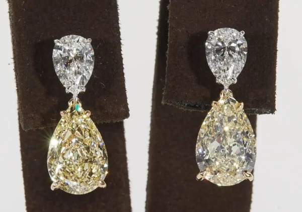 GIA Yellow and White Diamond Earrings - Image 3