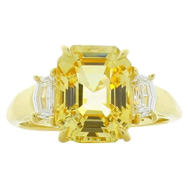 5.05 Carat Asscher Cut Yellow Sapphire and Cadillac Diamond Ring GII Certified - Image 2